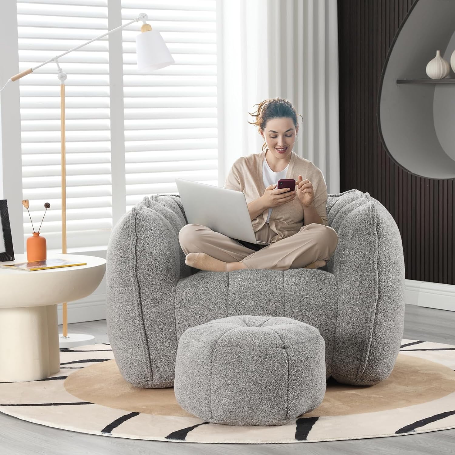 Hforesty Bean Bag Chairs with Ottoman Bean Bag Couch for Adults Bean Bag Sofa with High Resilient Foam Modern Lazy Sofa Chair with Armrests for Living Room Bedroom Apartment Grey Walmart