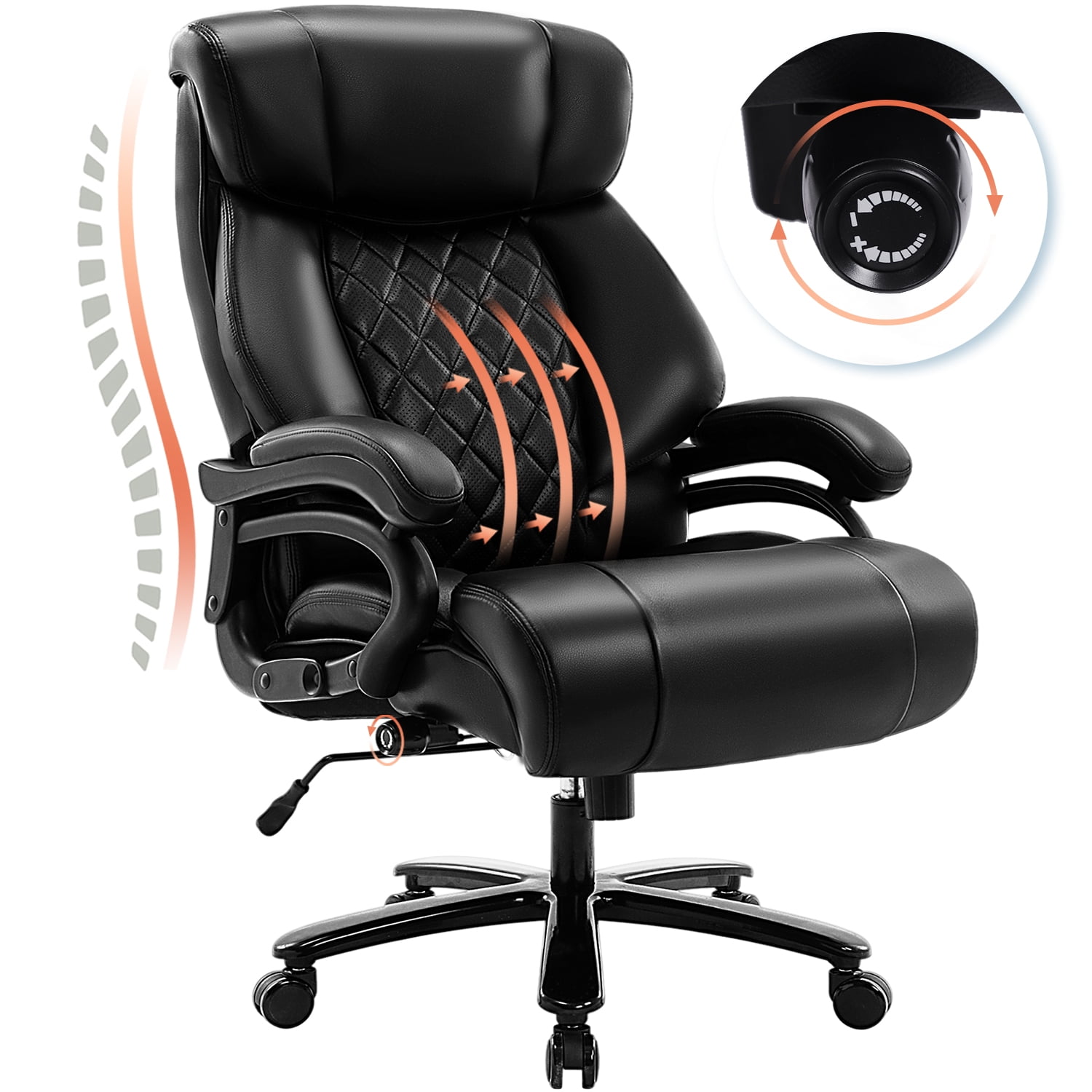 Hforesty Big and Tall Office Chair for Back Pain Relief Breathable Leather Executive Office Chair for Heavy People Heavy Duty Office Chair for Long