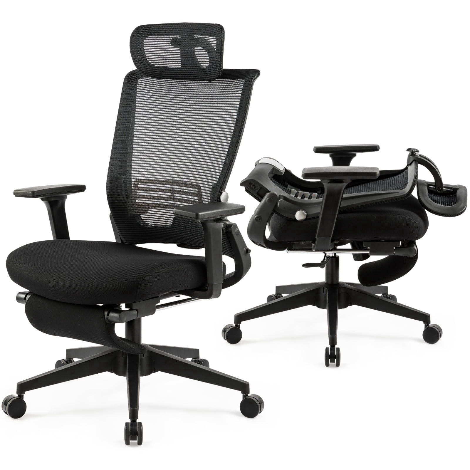 Hforesty Black Foldable Office Chair with Footrest – Ergonomic Mesh Computer Chair, Lumbar Support, Swivel Tilt, 300lbs