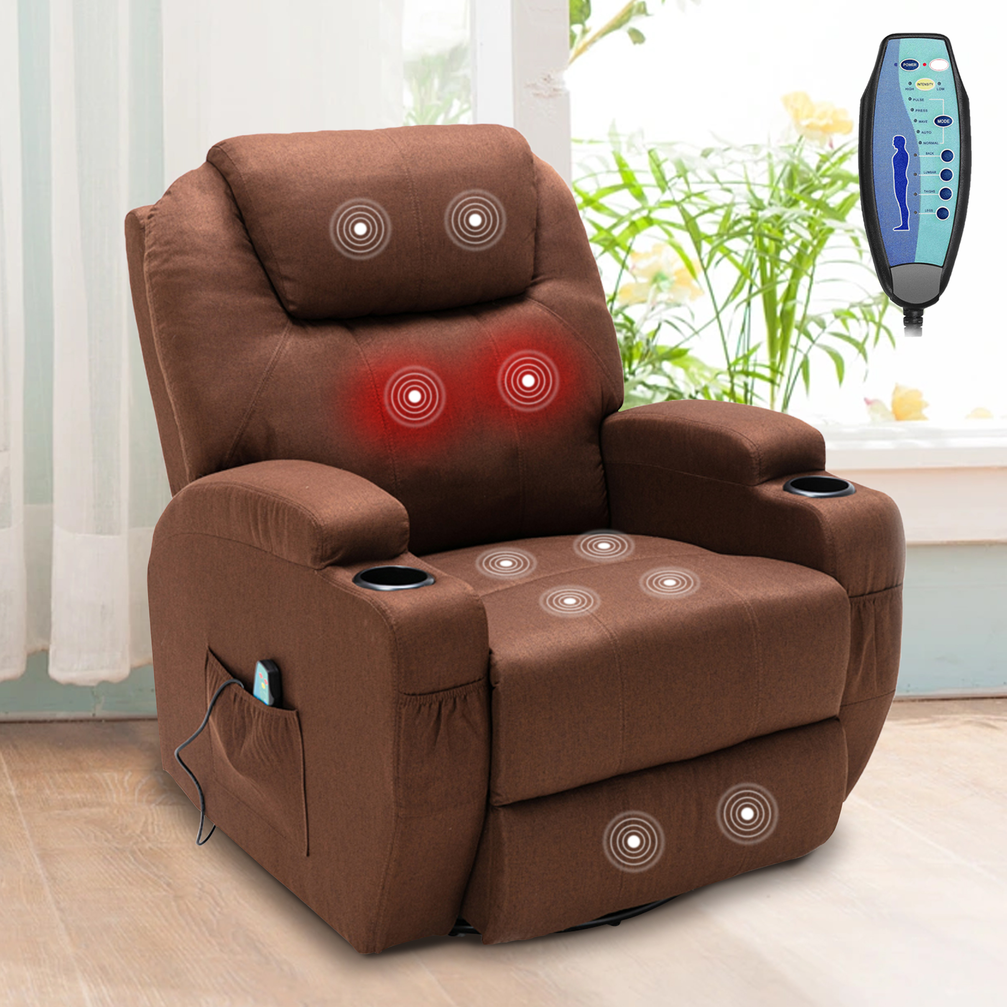 Hforesty Brown Recliner Chairs for Adults, Massage Rocker Recliner