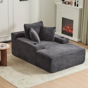 Hforesty Chaise lounge chair indoor, Boneless Couches for Living Room with 2 Cup Holders,Cloud single sofa bed ,No Assembly Required,DARK-GREYCorduroy