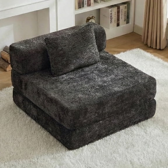 Hforesty Compression Convertible Floor Sofa Bed,Single Seater Boneless Modular Couch,No Assembly Required,Chenille Fabric, Black
