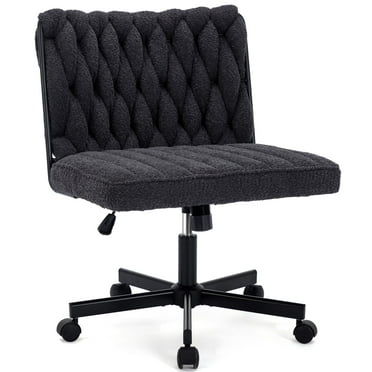 Hforesty Criss Cross Chair with Wheels, Armless Cross Legged Wide Seat Chair for Makeup, Vanity, Bedroom, Black