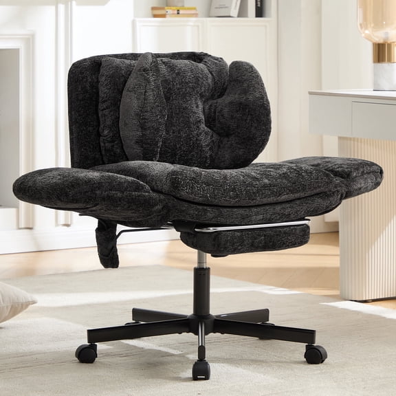Hforesty Cross Legged Office Chair, Inflatable Flip-up Back & Wide Seat, 5-Position Armrests & Footrest, Ergonomic Task Chair for Home Office, Black