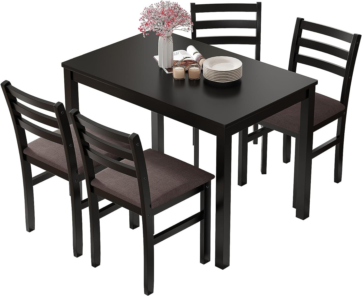 Hforesty Dining Table Set for 4, Rubber Wood Kitchen Malaysia Ubuy
