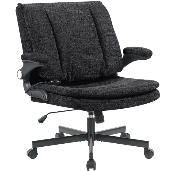 Hforesty Ergonomic Cross legged Chair with Inflatable Flip-up Back, Adjustable Arms, Wide Seat for Home & Office, Black