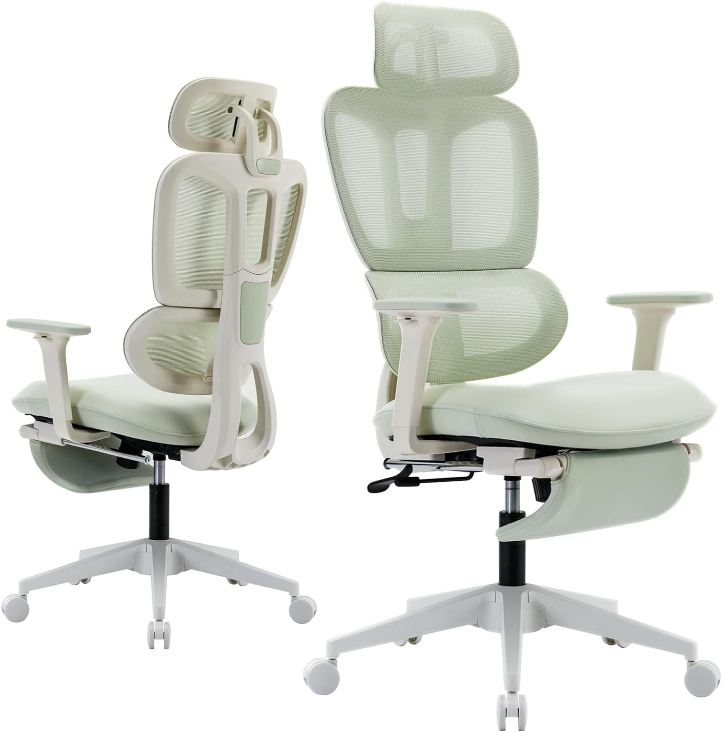 Ergonomic High Back Green Mesh Office Chair with Adjustable Arms and Footrest