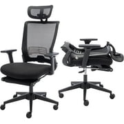 Hforesty Foldable Office Chair with Footrest,Black Big and Tall Ergonomic Mesh Office Desk Chair,Comfortable Tilt Function Swivel Computer Office Chair, Lumbar Support,300lbs