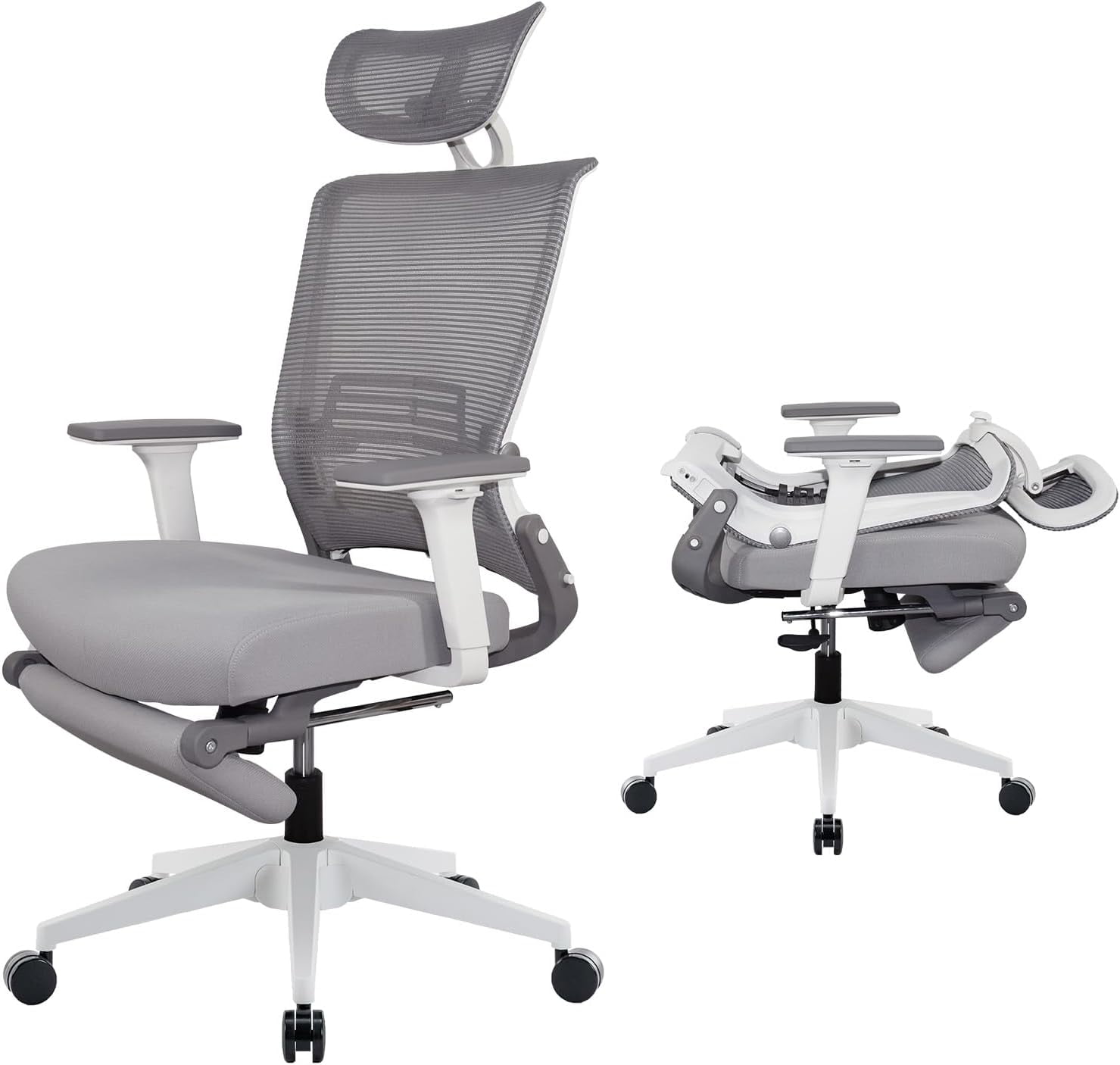 Hforesty Foldable Office Chair with Footrest,Gray Ergonomic Mesh Office  Desk Chair,Comfortable Tilt Function Swivel Computer Office Chair, Lumbar