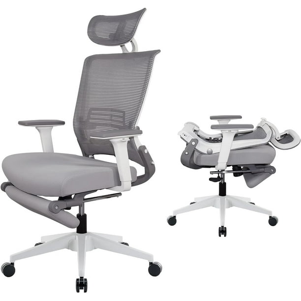 Hforesty Foldable Office Chair with Footrest Gray Ergonomic Mesh Office Desk Chair Comfortable Tilt Function Swivel Computer Office Chair Lumbar Support Adjustable Headrest 300lbs Walmart Business Sup...