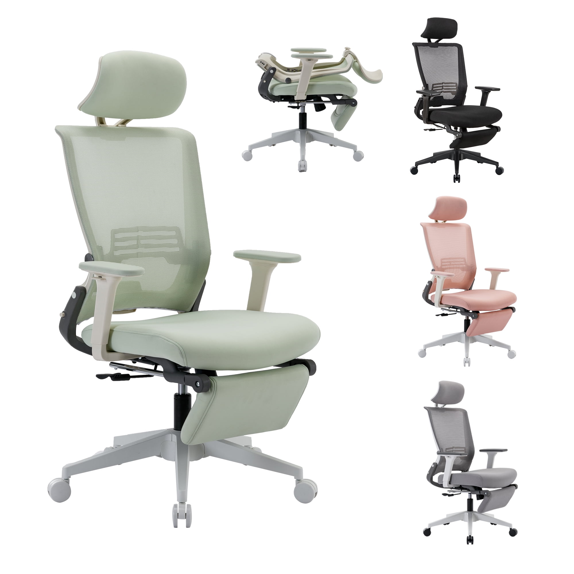 Hforesty Foldable Office Chair with Footrest Green Ergonomic Mesh