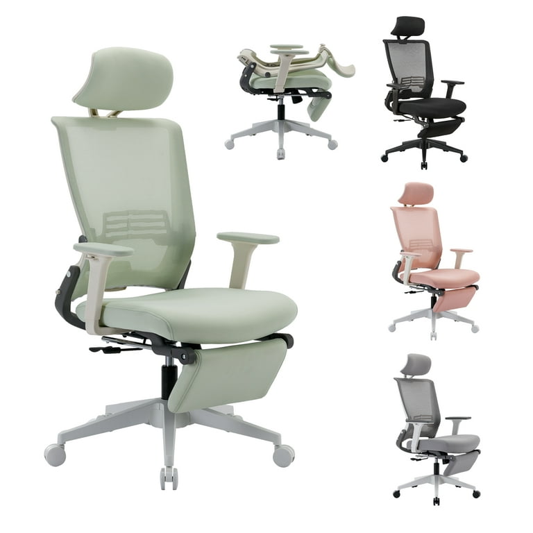 Hforesty Foldable Office Chair with Footrest,Green Ergonomic Mesh