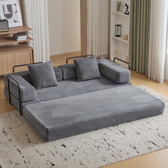 Convertible Sleeper Sofa Bed,Compressed Floor Boneless Couch,Modular Modern Corduroy Sofa for Living Room Bedroom,Easy Assembly(Dark Grey)