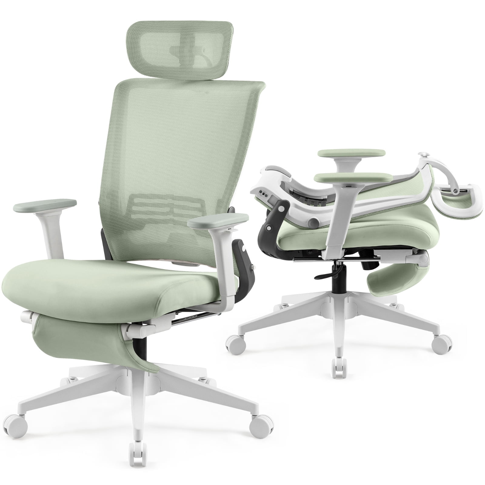 Hforesty Green Foldable Office Chair with Footrest – Ergonomic Mesh Computer Chair, Lumbar Support, Swivel Tilt, 300lbs