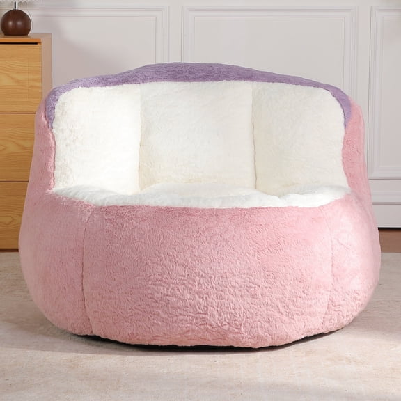 Hforesty fuzzy Nut Compressed Bean Bag Chair sofa for Teens, Adults,non-slip bottom,Lightweight Seat for Reading or gaming in the livingroom,bedroom (Faux Rabbit Fur Fabric),Pink-Purple-White