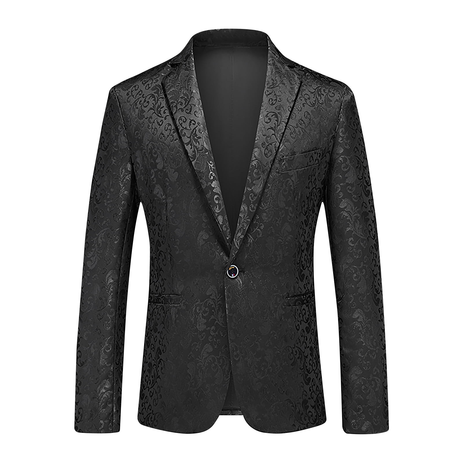 Hfozny Men's 2024 Floral Jacquard Dress Suit Jacket 1 Button Print Tux