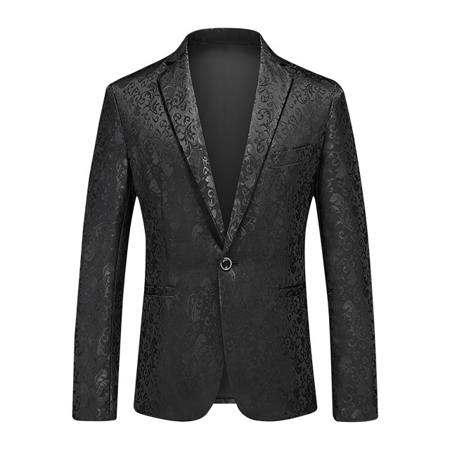 Hfozny Men's 2024 Floral Jacquard Dress Suit Jacket 1 Button Print Tux