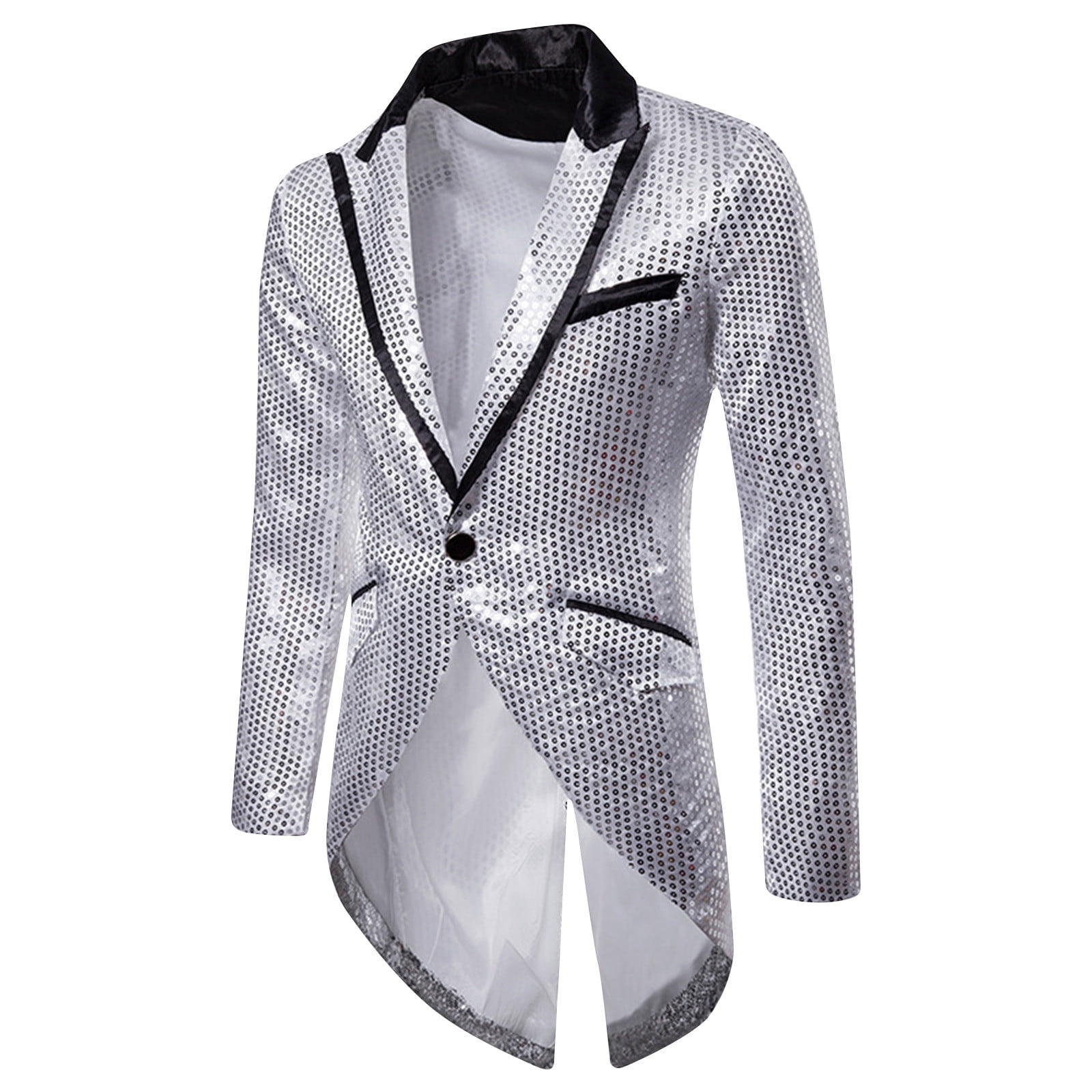 Hfozny Men's 2024 New Sequin Tailcoat Swallowtail Suit Jacket Party