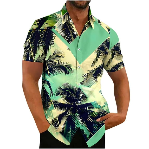 Hfozny Men's Holiday Hawaiian Floral Shirts Fashion Summer Tropical Short Sleeve Beach Shirts Wrinkle Free Button Down Vintage Clothes Multicolor S Tops for Big and Tall Men