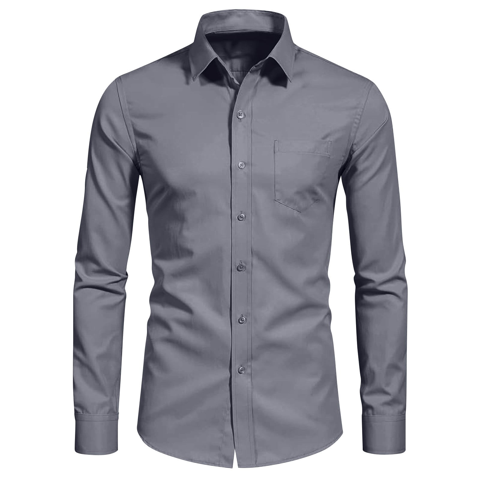 Hfozny Men's Long Sleeve Dress Shirt Solid Slim Fit Casual Business