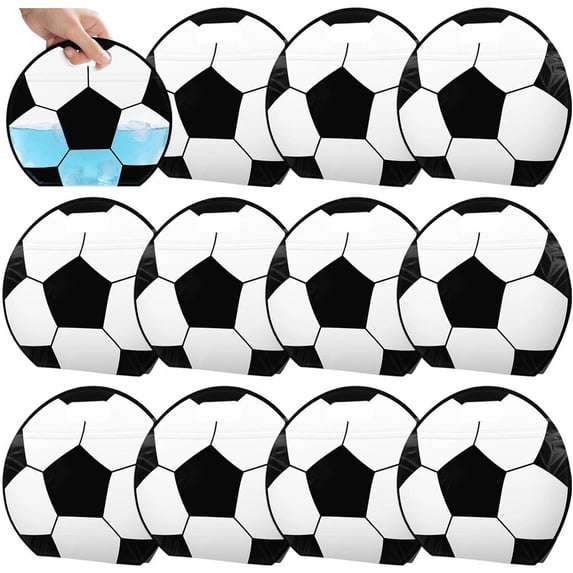 Hfppkn 12 Pcs Football Plastic Gift Bags with Handles, Reusable Sport Goodie Bags for Treats Candy Party Favors