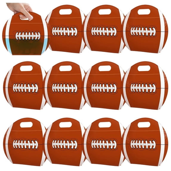 Hfppkn 12 Pcs Rugby Plastic Gift Bags with Handles, Reusable Goodie Bags for Sport Party Favors Snacks Treats
