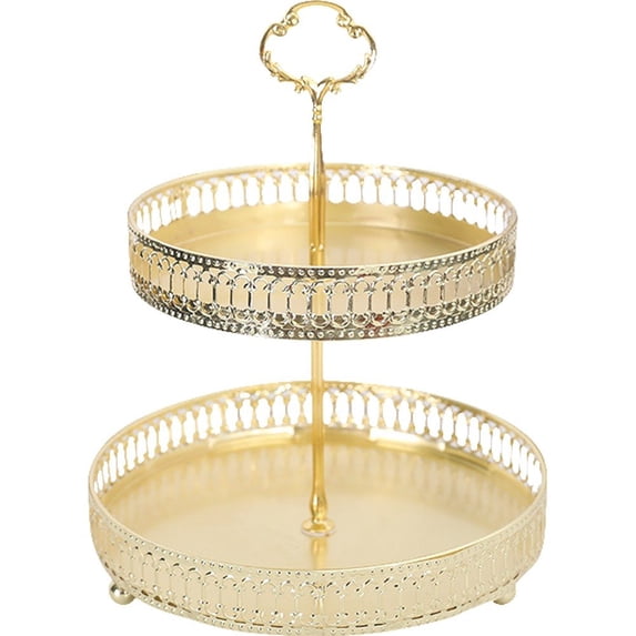 Hfppkn 2-Tier Gold Metal Round Cupcake Stand Dessert Serving Platter for Parties Style 1 20x25cm