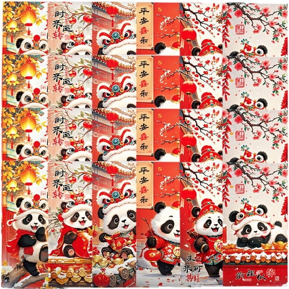 Hfppkn 24 Pack Chinese New Year Lucky Money Envelopes Cute Panda Pattern Hong Bao for Spring Festival 17x9cm