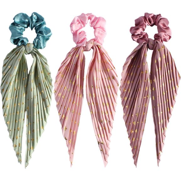 Hfppkn 3 Pack Glitter Satin Long Ribbon Bow Scrunchies Ponytail Holders for Women 10x35cm