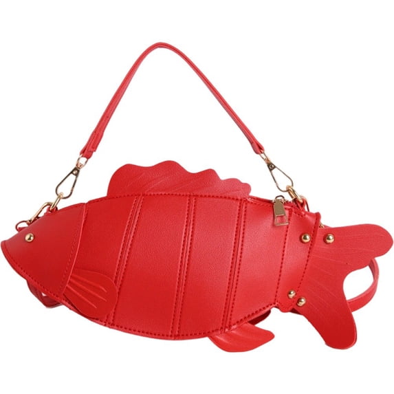 Hfppkn 3D Fish Shaped PU Leather Crossbody Bag Novelty Mini Shoulder Handbag for Party Daily Use 32x7x13cm Red
