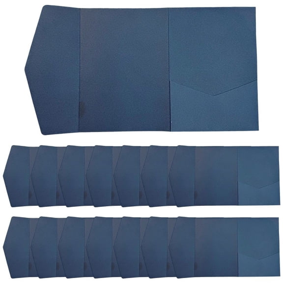 Hfppkn 50 Pack Tri-Fold Wedding Invitation Pockets Navy Blue Paper Envelope Jackets for Bridal Showers 13x18cm