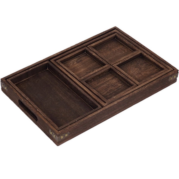 Hfppkn 6-Compartment Wooden Snack Serving Tray Sectional Afternoon Tea Platter for Dry Fruits Candies 46x30x4.5cm Brown