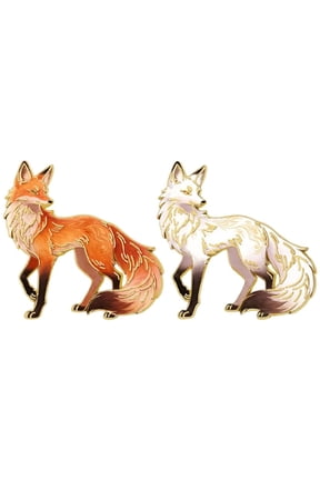 Vintage Cartoon Fox Enamel Brooch Set, 2Pcs Animal Lapel Pin for Clothing Scarf Party, As Shown 3.8x4cm