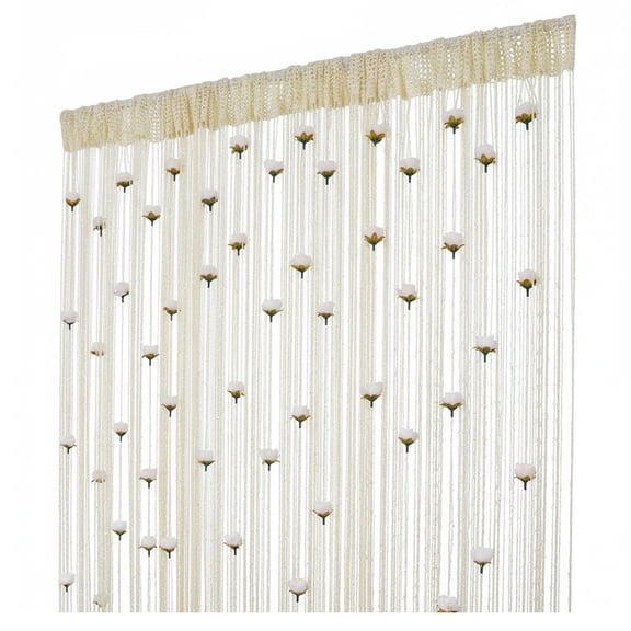 Hfppkn Beige Rose Flower Macrame String Curtain Bohemian Thread Valance for Bedroom Closet 1x2m