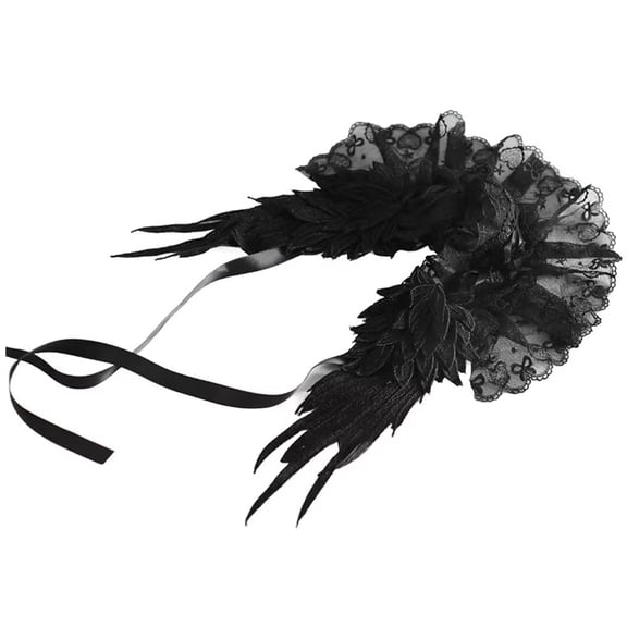 Hfppkn Black Angel Wing Lace Headband Gothic Lolita Style Hair Hoop for Themed Events 48cm