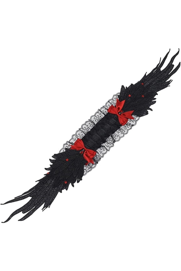 Black Lace Angel Wing Headband Gothic Lolita Style Hair Hoop for Tea Parties 74x11cm