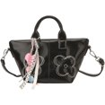 thumbnail image 1 of Hfppkn Black PU Leather Tote Shoulder Bag, Solid Color Handbag for Women Daily Shopping Use, Black 27.5x15x13cm, 1 of 7