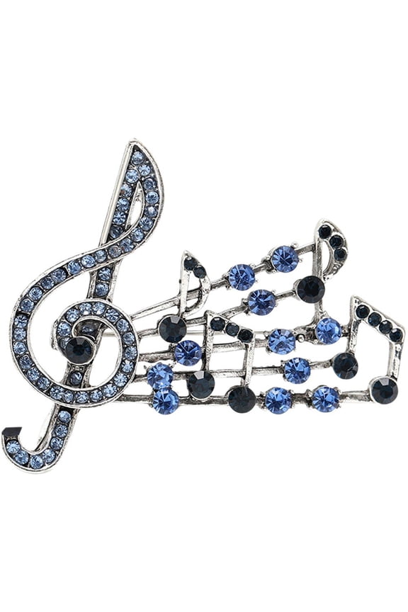 Blue Rhinestone Musical Note Brooch, Unisex Classic Lapel Pin for Party Office Concert, 5.5x4.8cm