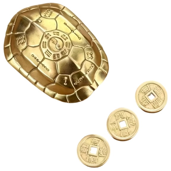 Hfppkn Brass Feng Shui Turtle Shell Statue Bagua Tai Chi Divination Coin Set 3cm