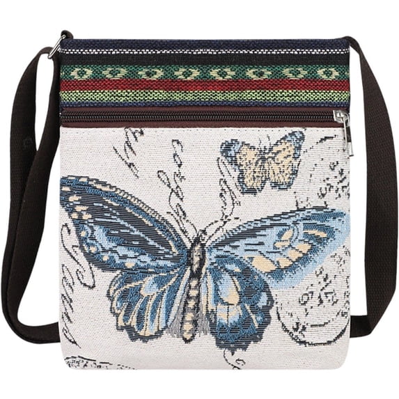 Hfppkn Butterfly Embroidered Boho Hobo Crossbody Bag, Vintage Ethnic Shoulder Purse for Women Travel Use 20x23x4cm