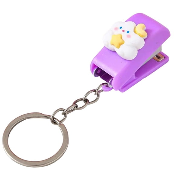 Hfppkn Cartoon Mini Stapler Keychain, Portable Binding Manual Stapler for School Office, Stars Clouds, 4x1.5x2.5cm