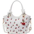 thumbnail image 1 of Hfppkn Cherry Print PU Leather Tote Bag Detachable Strap Crossbody Handbag for Work Travel 23x17x9cm White, 1 of 7