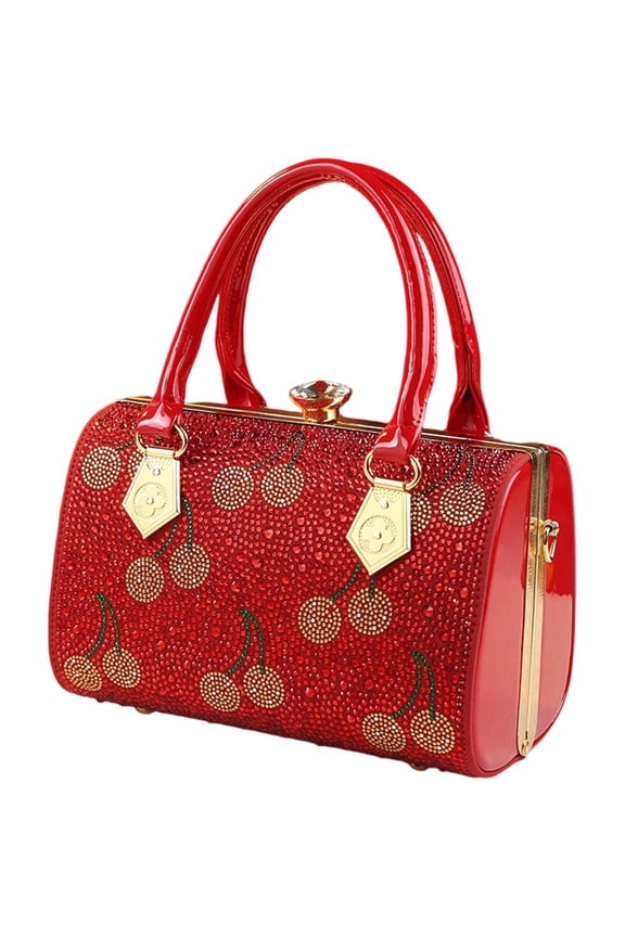 Cherry Rhinestone Patent Leather Clutch Bag Adjustable Strap Evening Handbag for Parties Weddings 23x15x13cm