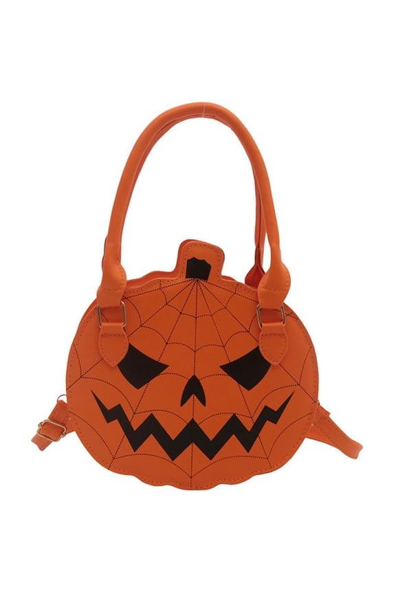 Devil Pumpkin Crossbody Bag PU Leather Spider Web Shoulder Purse Solid Orange 21cm 1Pc