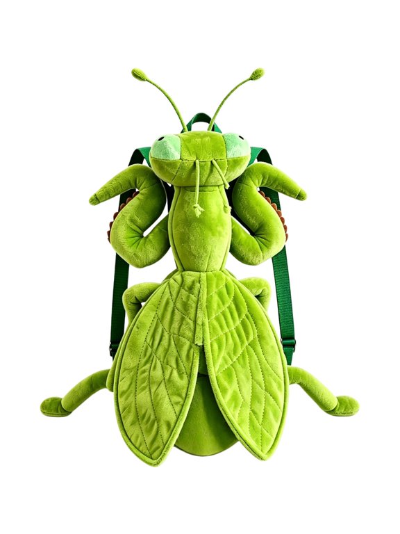 Faux Fur Mantis Shape Backpack Novelty Daypack Green 43x27cm 1Pc