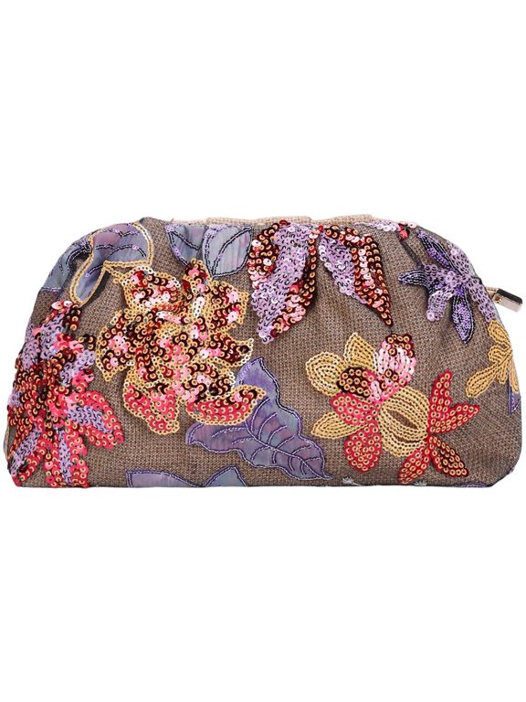 Floral Sequin Embroidery Mesh Cloud Clutch Wallet, Evening Purse, 27x7x15cm