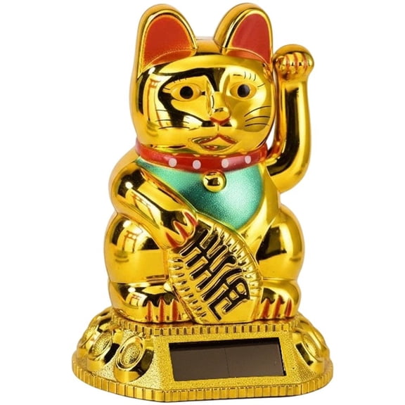 Hfppkn Gold Solar Waving Lucky Cat Figurine, Fortune Cat Knick-Knack for Car Dashboard Home Office Desk 5.7x5.3x8cm