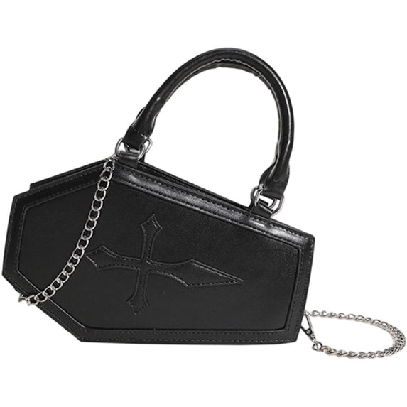 Hfppkn Gothic Coffin Crossbody Bag PU Leather Halloween Shoulder Purse Black