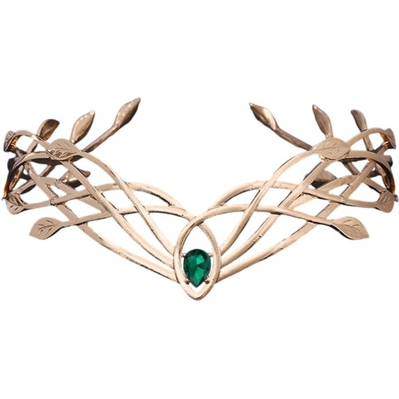 Hfppkn Green Rhinestone Vintage Leaf Headband Goddess Style Tiara for Weddings Events 17cm
