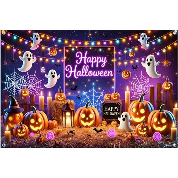 Hfppkn Halloween Pumpkin Ghost Photography Backdrop Banner